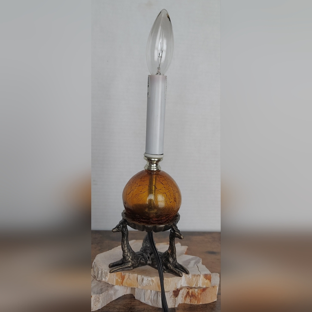 Vintage Giraffe Amber Crackle Glass Table Lamp Jungle Safari Home Decor Accent